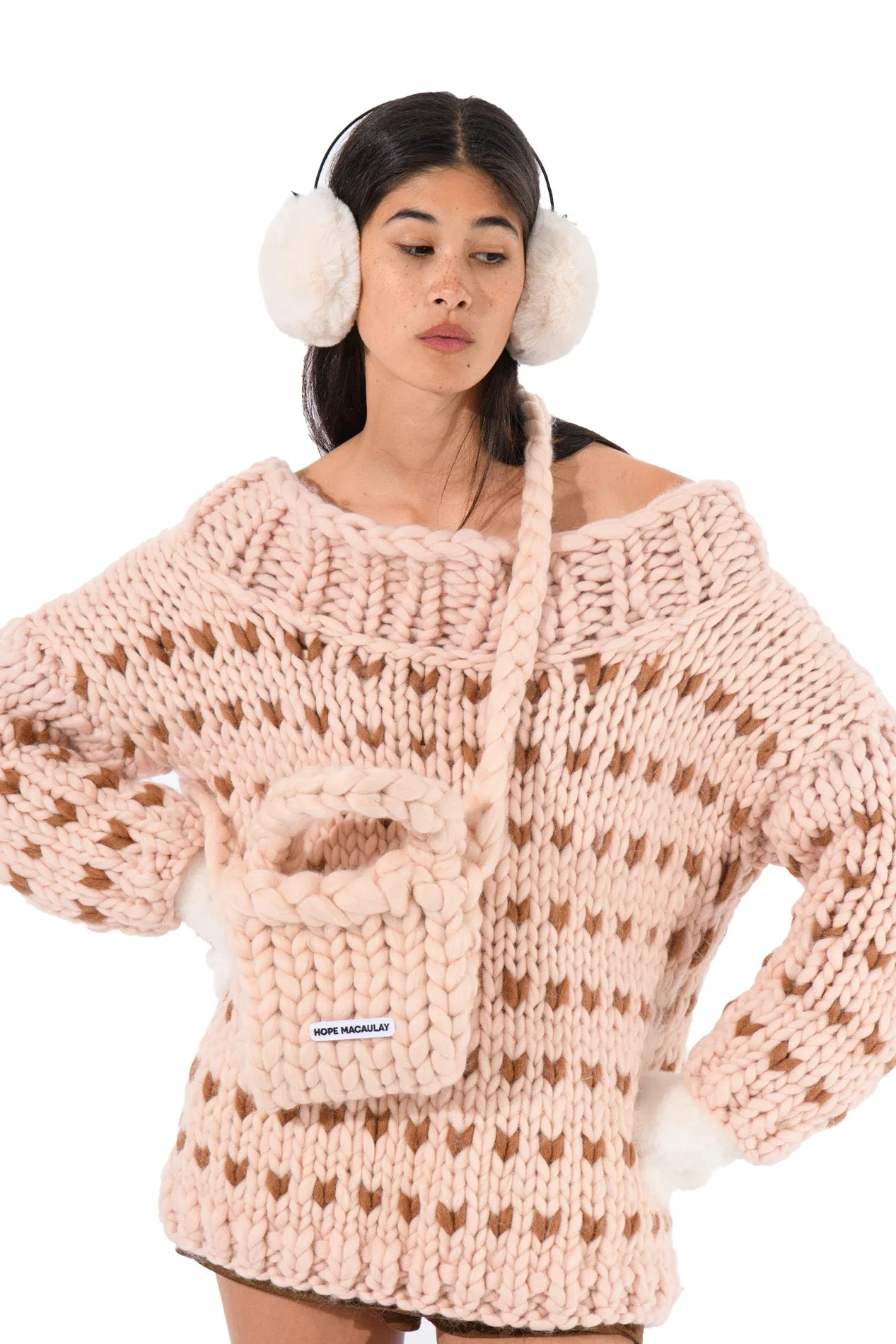 Off-The-Shoulder Polka Dot Chunky Knit Sweater sold by Hope Macaulay