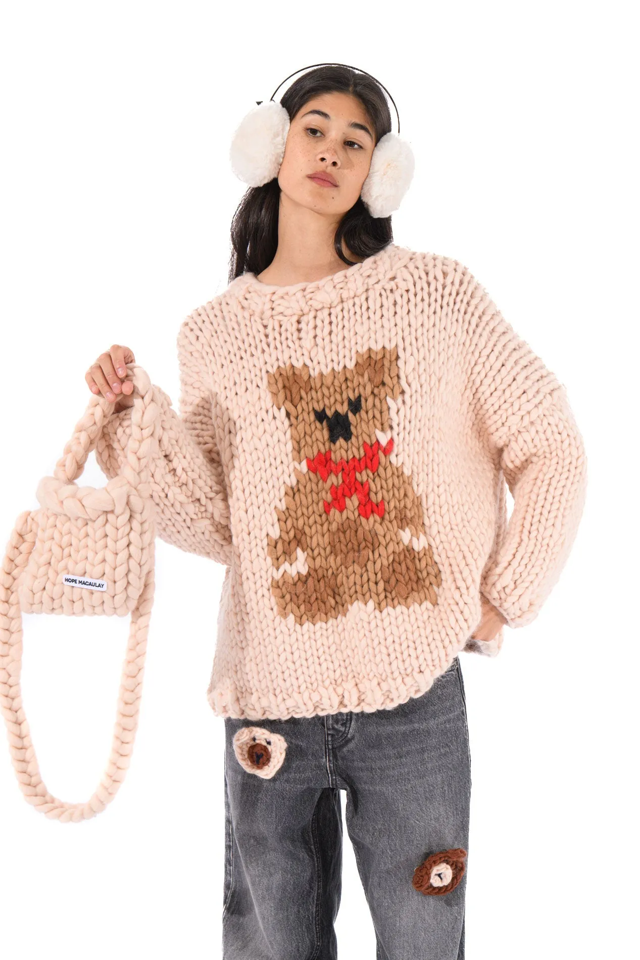 Teddy Bear Chunky Knit Sweater in Cream sold by Hope Macaulay