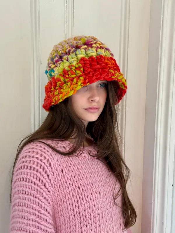 1of1 Hand-Spun Multicoloured Chunky Knit Mushroom Hat (Sample) sold by Hope Macaulay