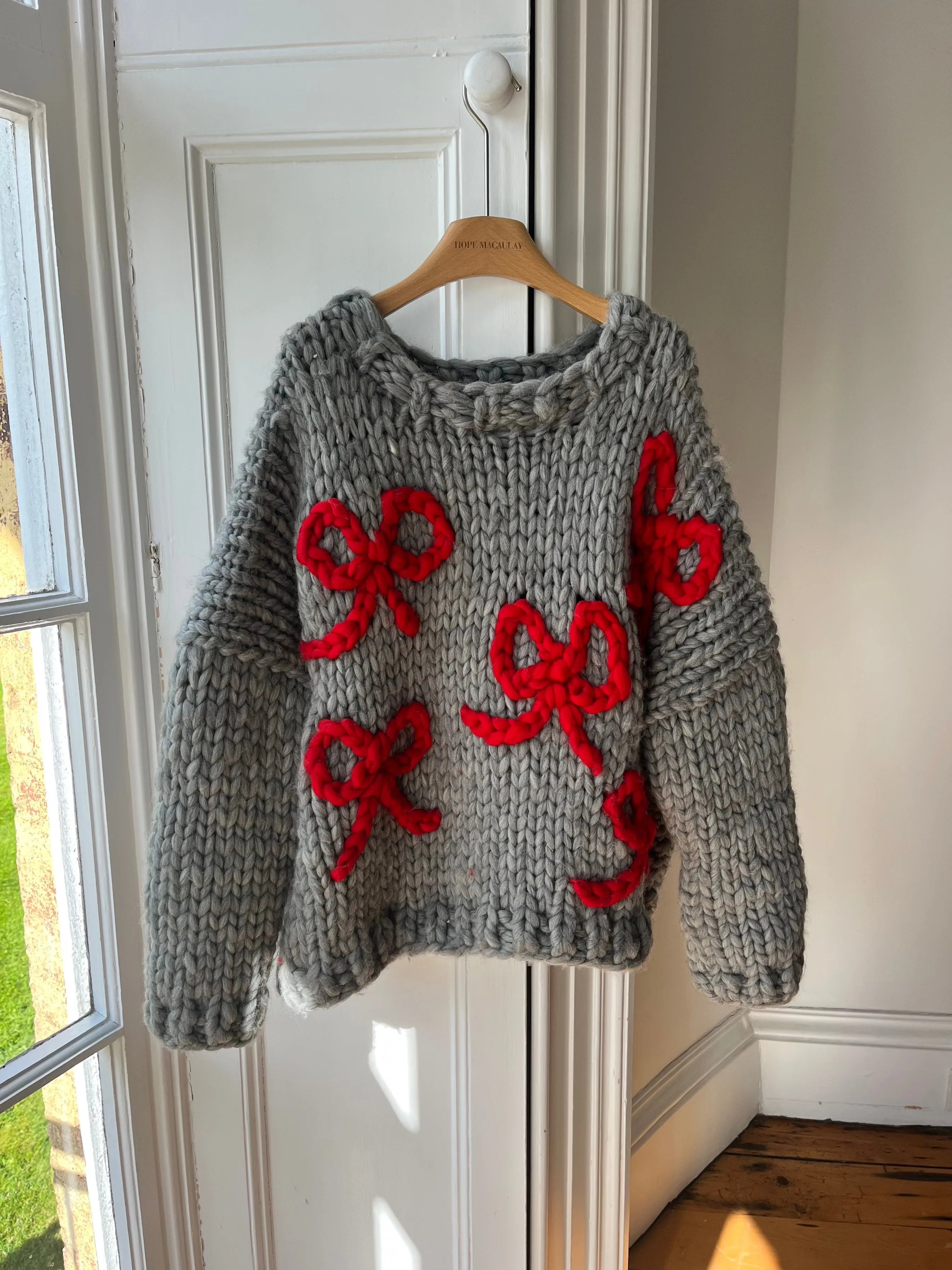 Grey Bow Chunky Knit Sweater S/M (Sample) sold by Hope Macaulay