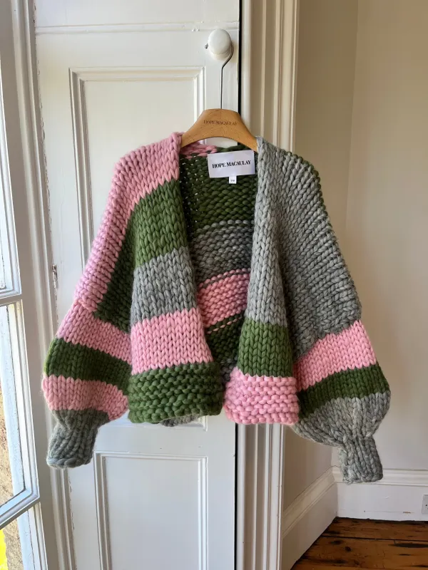 1of1 Khaki, Grey and Pink Chunky Knit Cardigan S/M (Sample) sold by Hope Macaulay