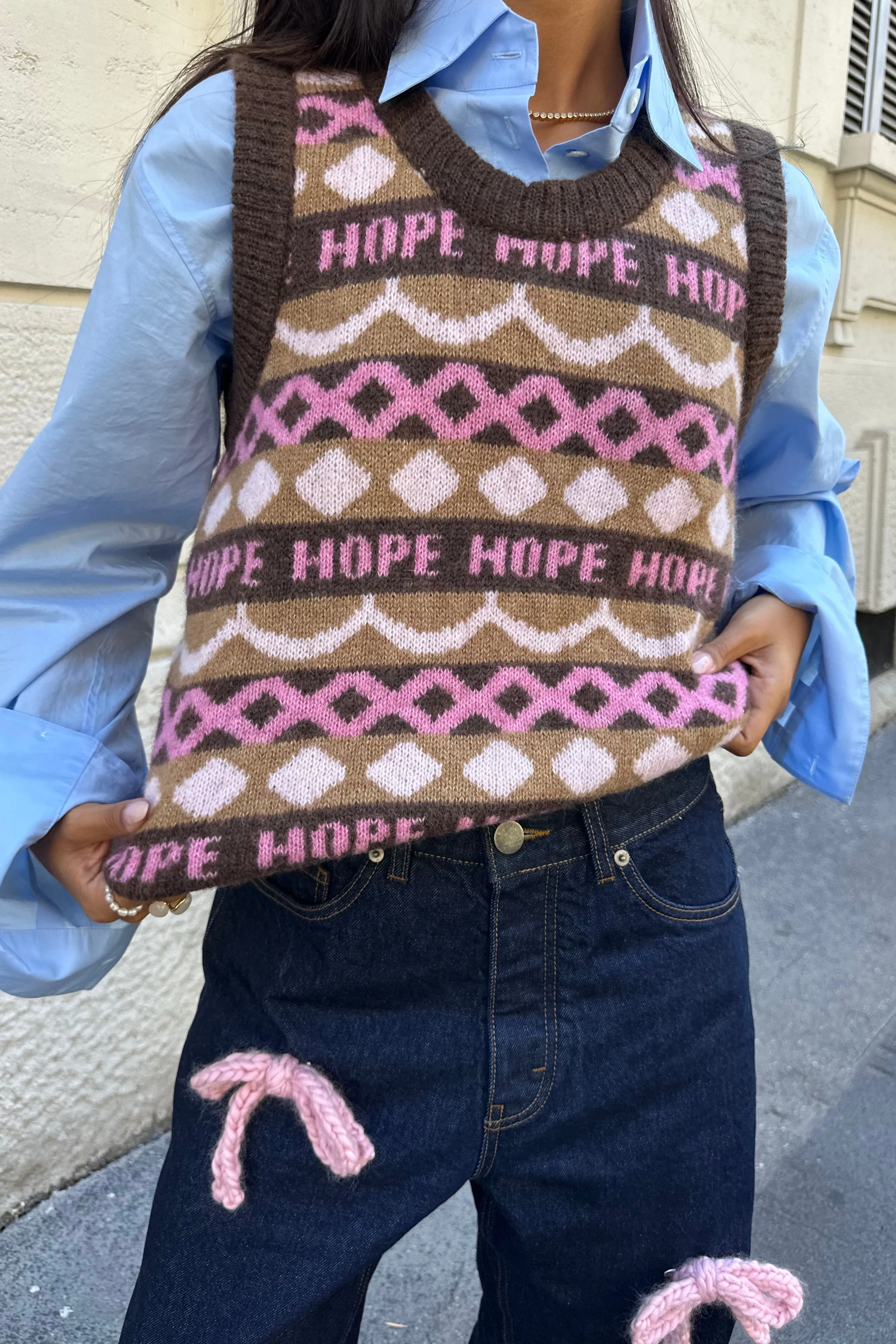 Mocha Fair Isle Knit Sweater Vest sold by Hope Macaulay