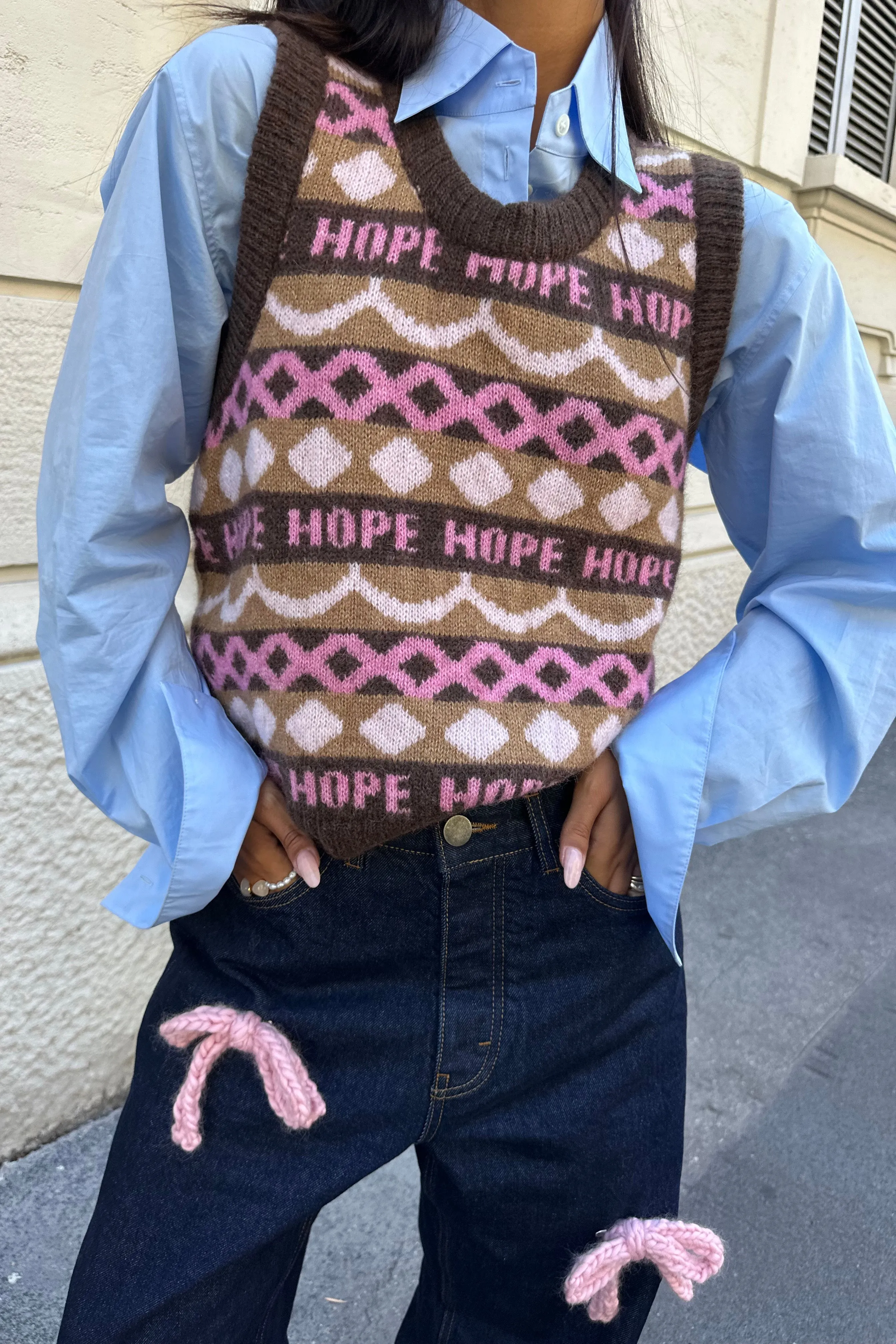 Mocha Fair Isle Knit Sweater Vest sold by Hope Macaulay product image thumbnail 4