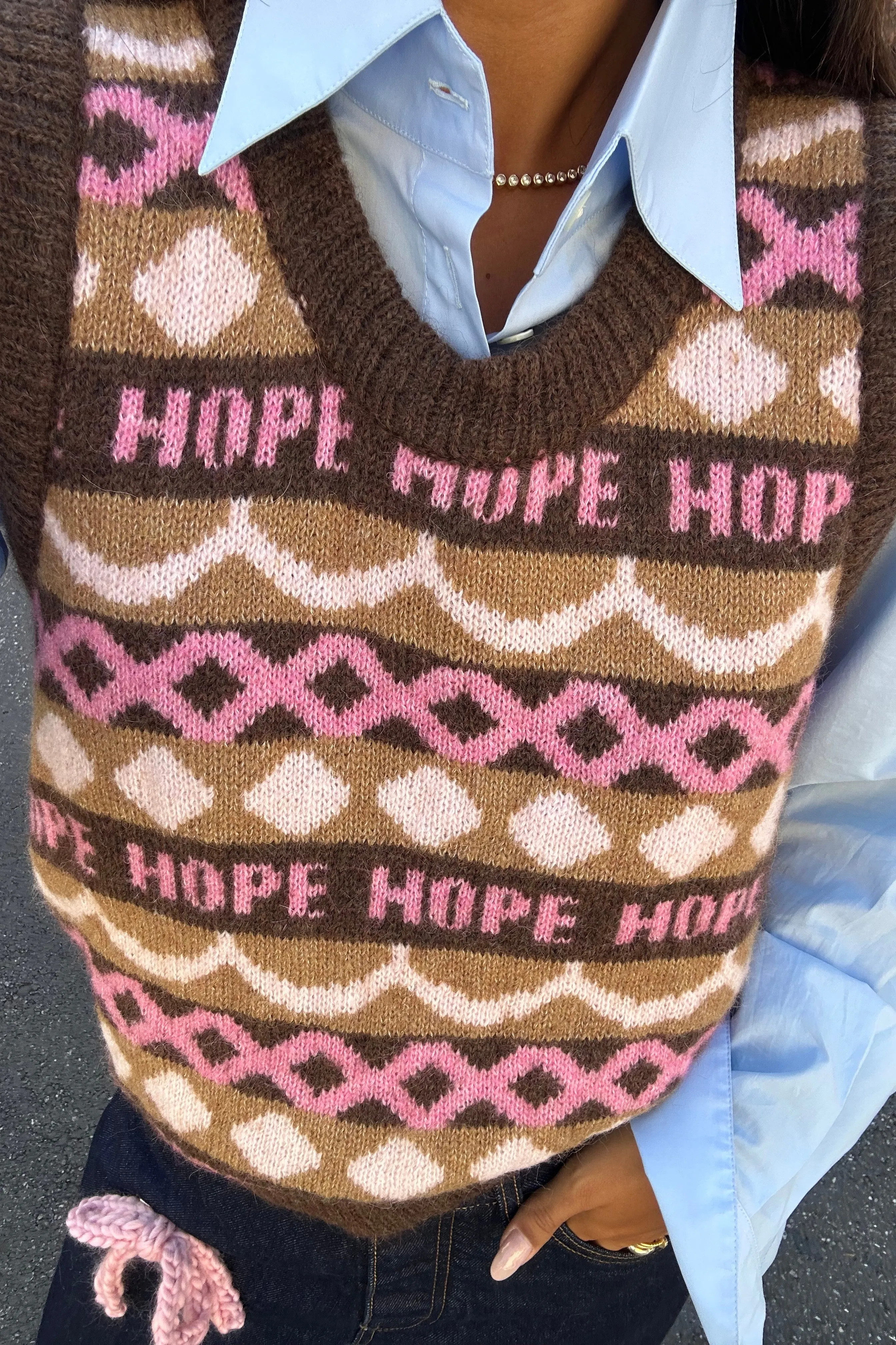 Mocha Fair Isle Knit Sweater Vest sold by Hope Macaulay product image thumbnail 2