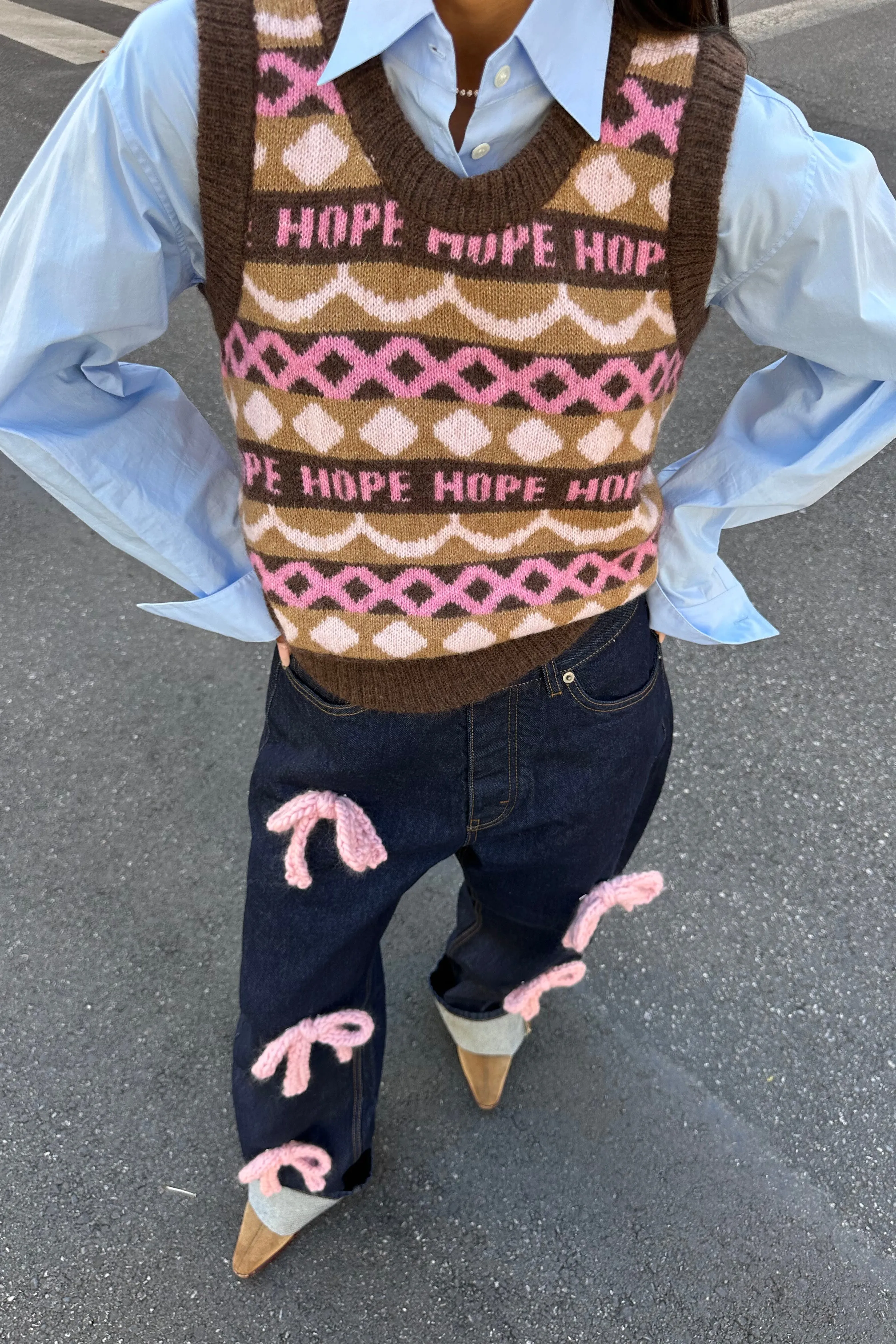 Mocha Fair Isle Knit Sweater Vest sold by Hope Macaulay product image thumbnail 3