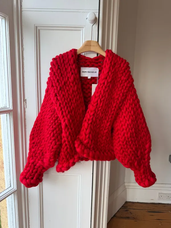 Red Colossal Knit Cardigan (Corriedale Wool Sample) sold by Hope Macaulay