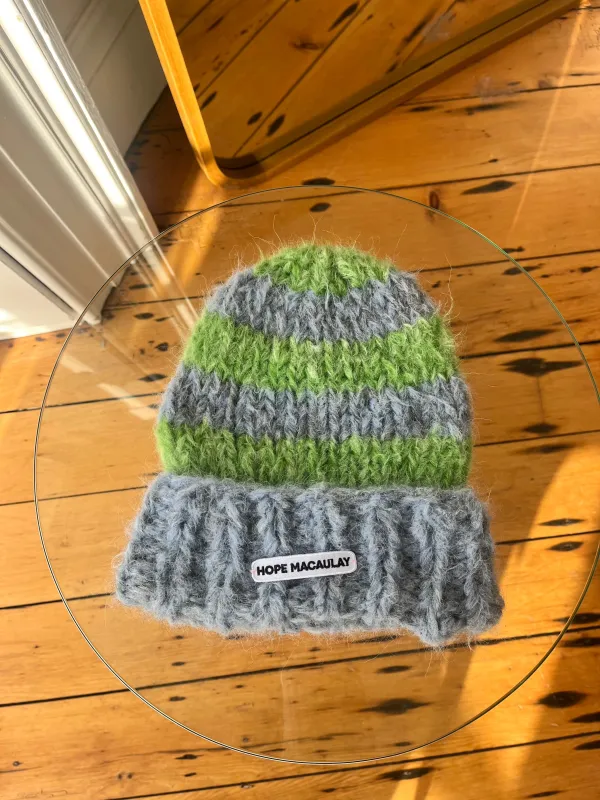 Green and Blue Chunky Knit Beanie Hat (Sample) sold by Hope Macaulay