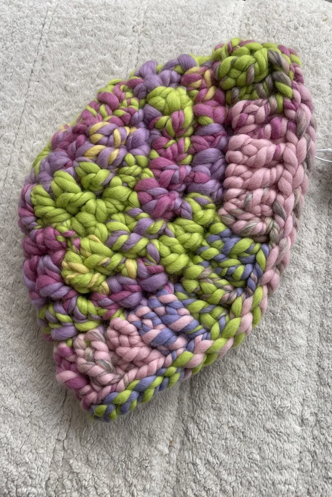 1of1 Hand-Spun Green and Purple Chunky Knit Mushroom Hat (Sample) sold by Hope Macaulay product image thumbnail 2