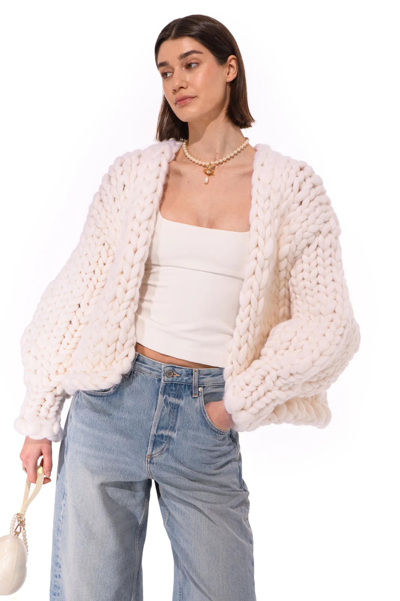 White Colossal Knit Cardigan sold by Hope Macaulay product image thumbnail 3
