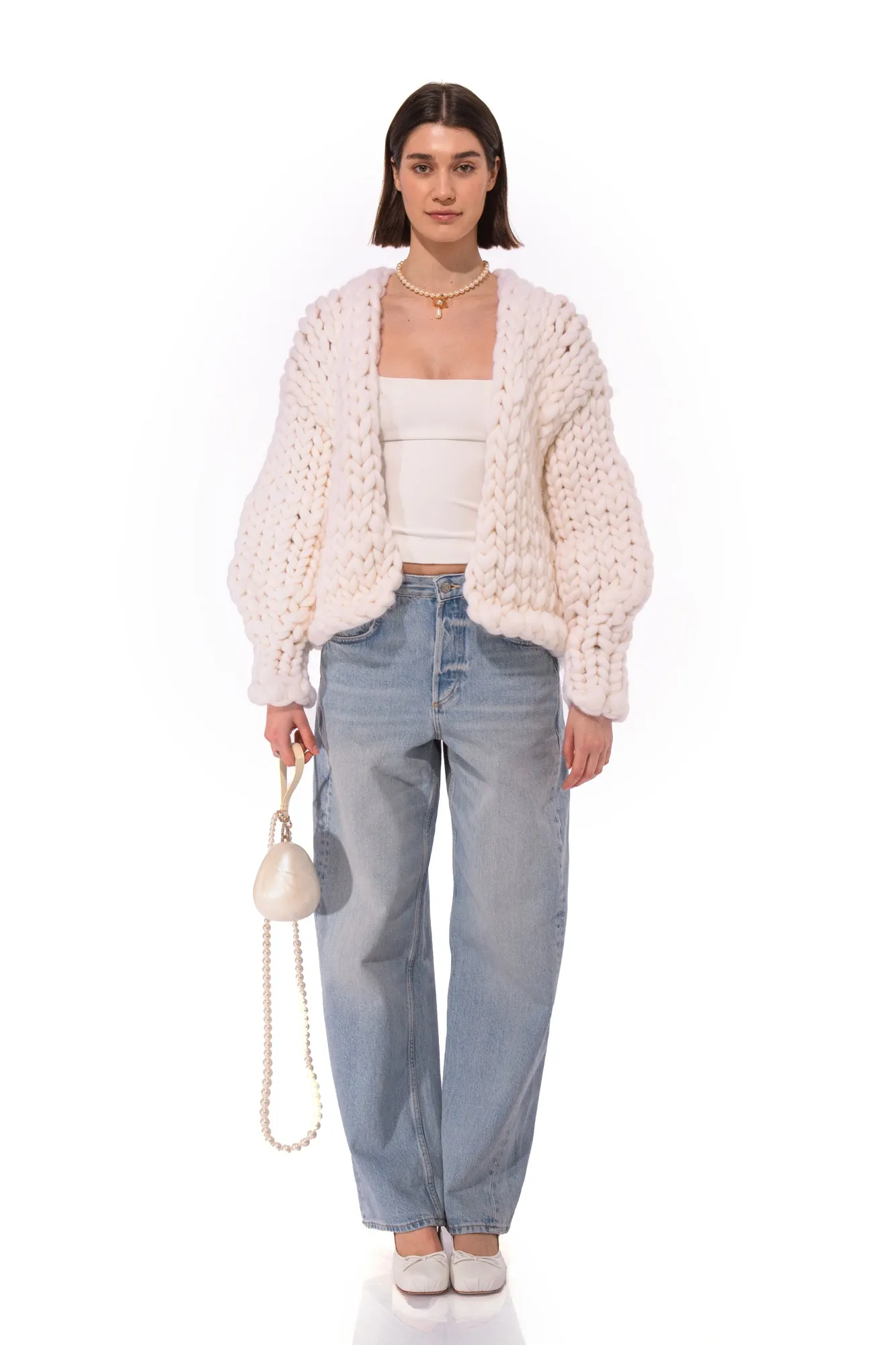 White Colossal Knit Cardigan sold by Hope Macaulay