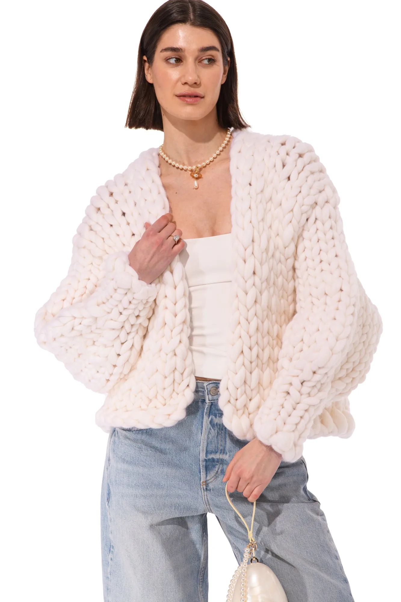 White Colossal Knit Cardigan sold by Hope Macaulay product image thumbnail 2