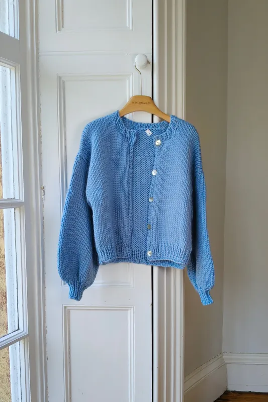 Blue Chunky Knit Cardigan M (Sample) made by Hope Macaulay