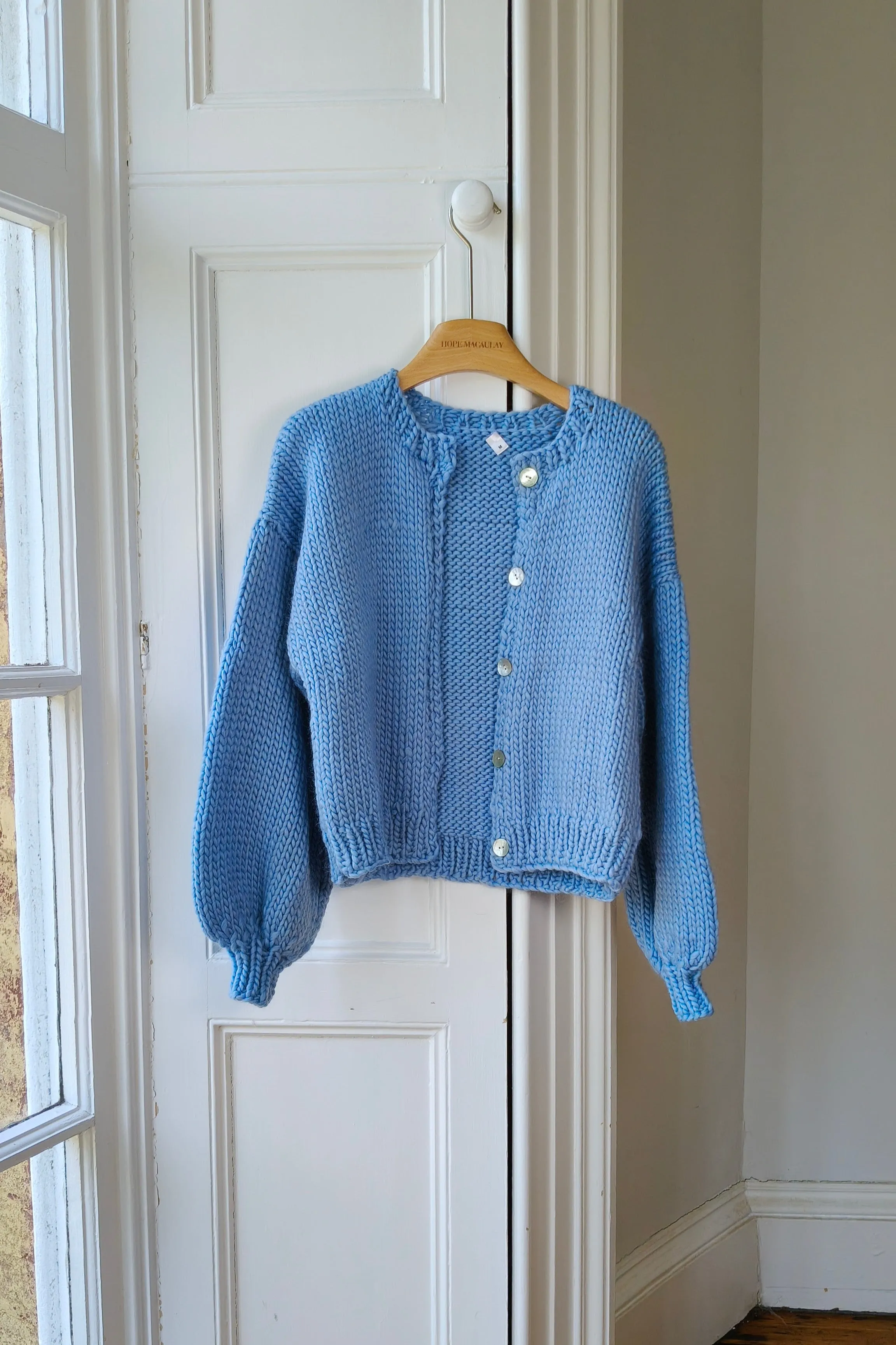 Blue Chunky Knit Cardigan M (Sample) sold by Hope Macaulay