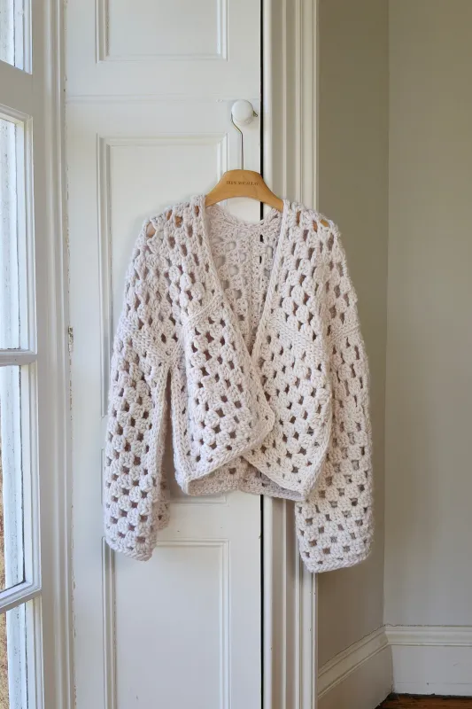 White Crochet Knit Cardigan S/M (Sample) made by Hope Macaulay