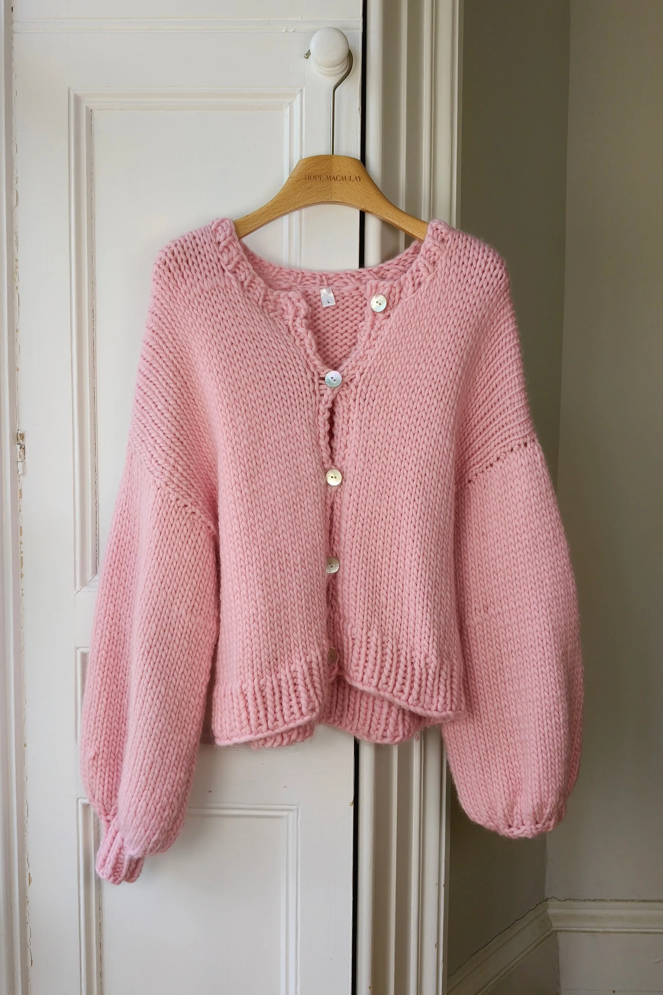 Pink Chunky Knit Cardigan L (Sample) sold by Hope Macaulay