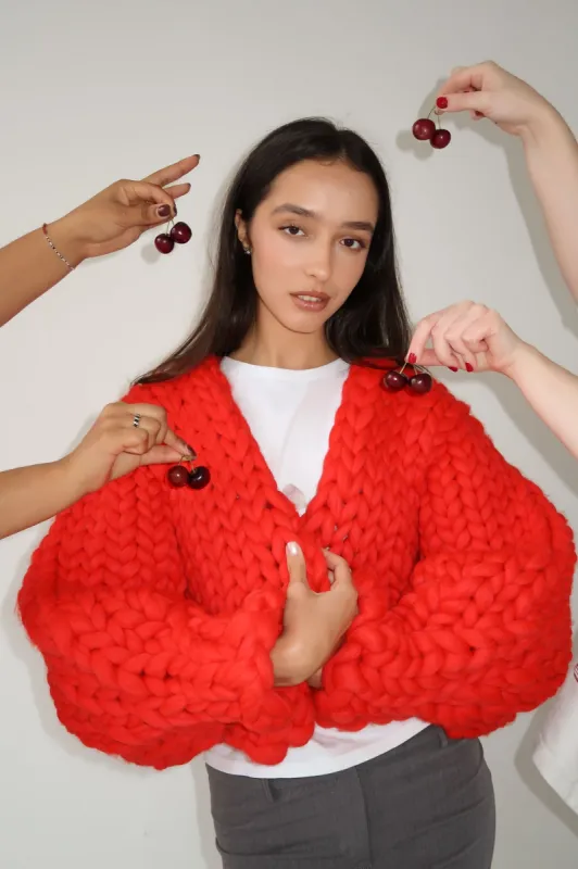 Vegan Red Colossal Knit Cardigan (Sample) sold by Hope Macaulay