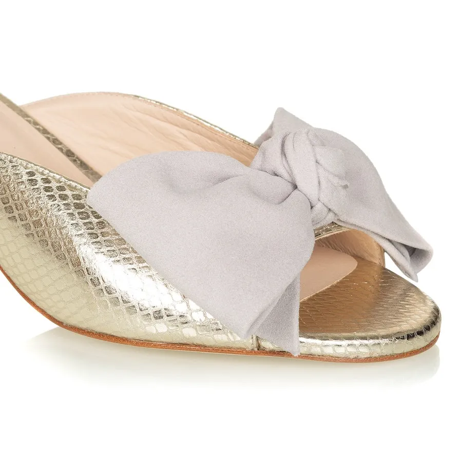 Bow Peep Toe Kitten Heel - Gold Python/Grey sold by Nicki Hoyne product image thumbnail 2