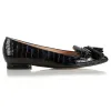 Flat Point Toe Tassel Shoe - Patent Croc Black & Blue sold by Nicki Hoyne