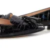Flat Point Toe Tassel Shoe - Patent Croc Black & Blue sold by Nicki Hoyne
