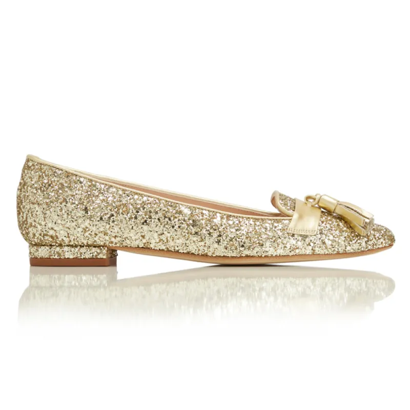 Flat Point Toe Tassel Shoe - Gold Glitter sold by Nicki Hoyne
