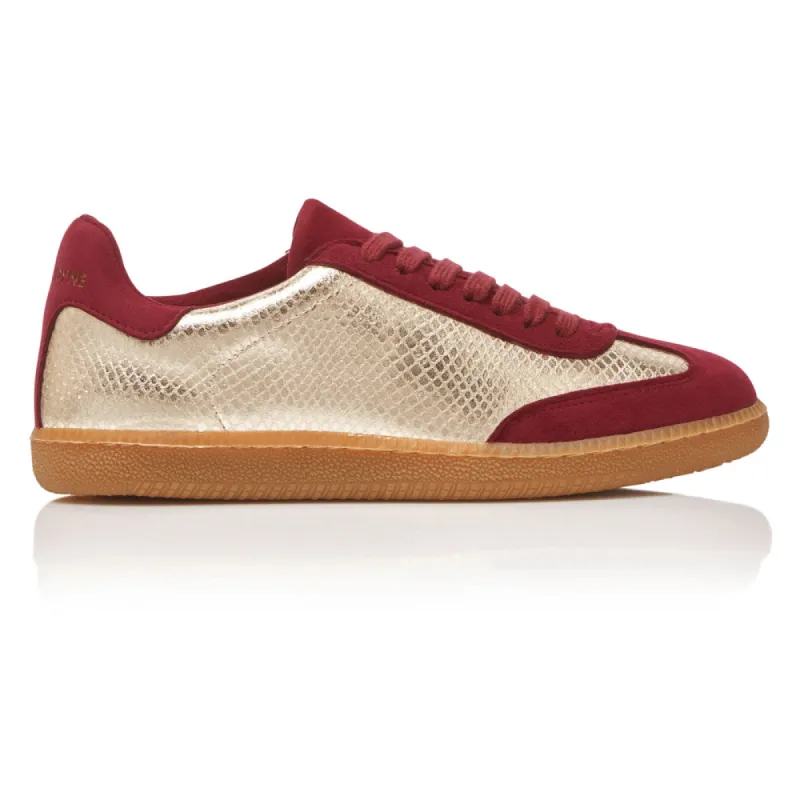 Sporty Trainer - Gold Python/Burgundy Suede sold by Nicki Hoyne
