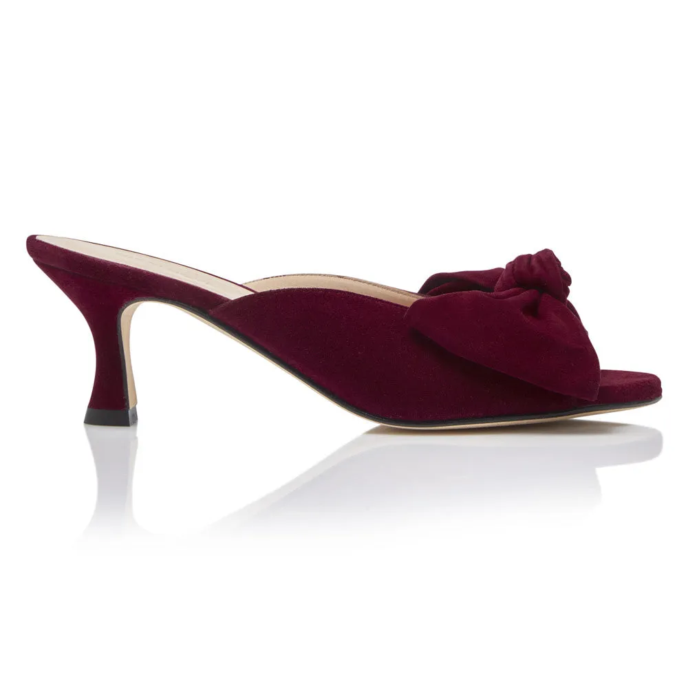 Bow Peep Toe Kitten Heel - Burgundy Suede sold by Nicki Hoyne