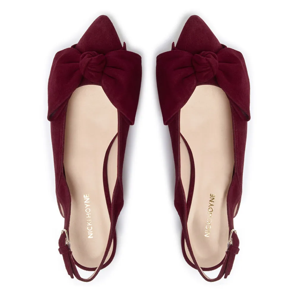 Bow Flat Slingback Shoe - Burgundy Suede sold by Nicki Hoyne product image thumbnail 2