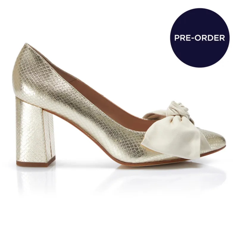 Bow Pump - Gold Python/Ivory Suede sold by Nicki Hoyne