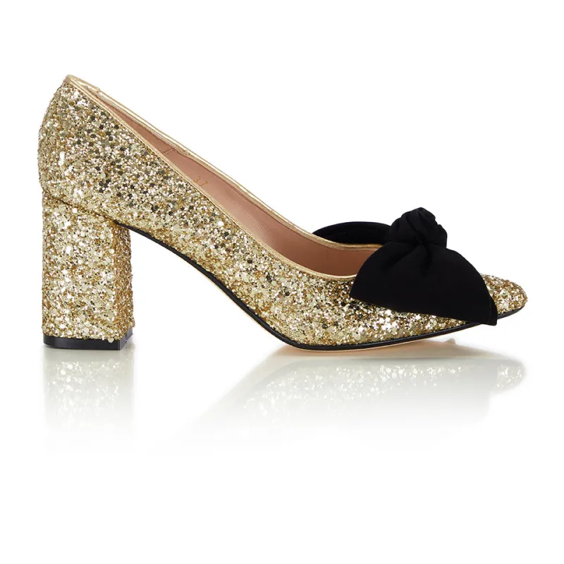Bow Pump Heel - Gold Glitter sold by Nicki Hoyne