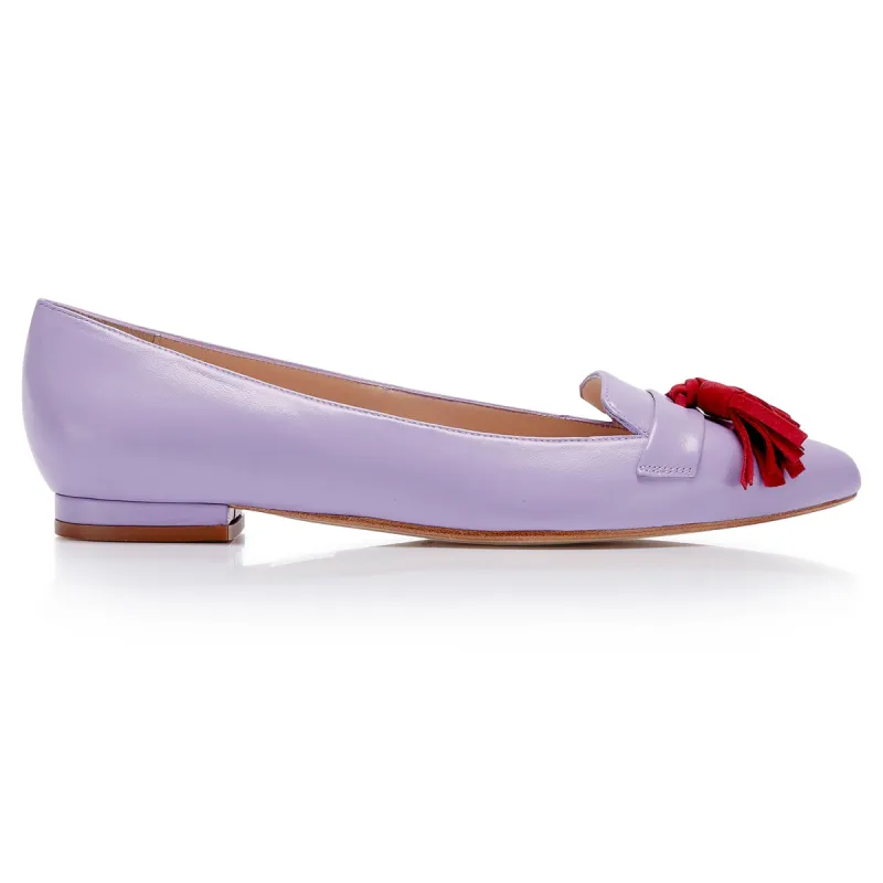 Flat Point Toe Tassel Shoe - Lilac & Red Tassel sold by Nicki Hoyne