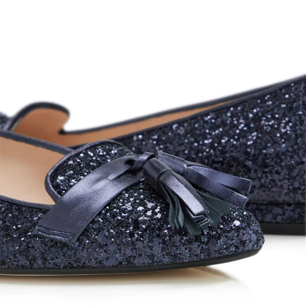 Flat Point Toe Tassel Shoe - Navy Glitter sold by Nicki Hoyne product image thumbnail 2