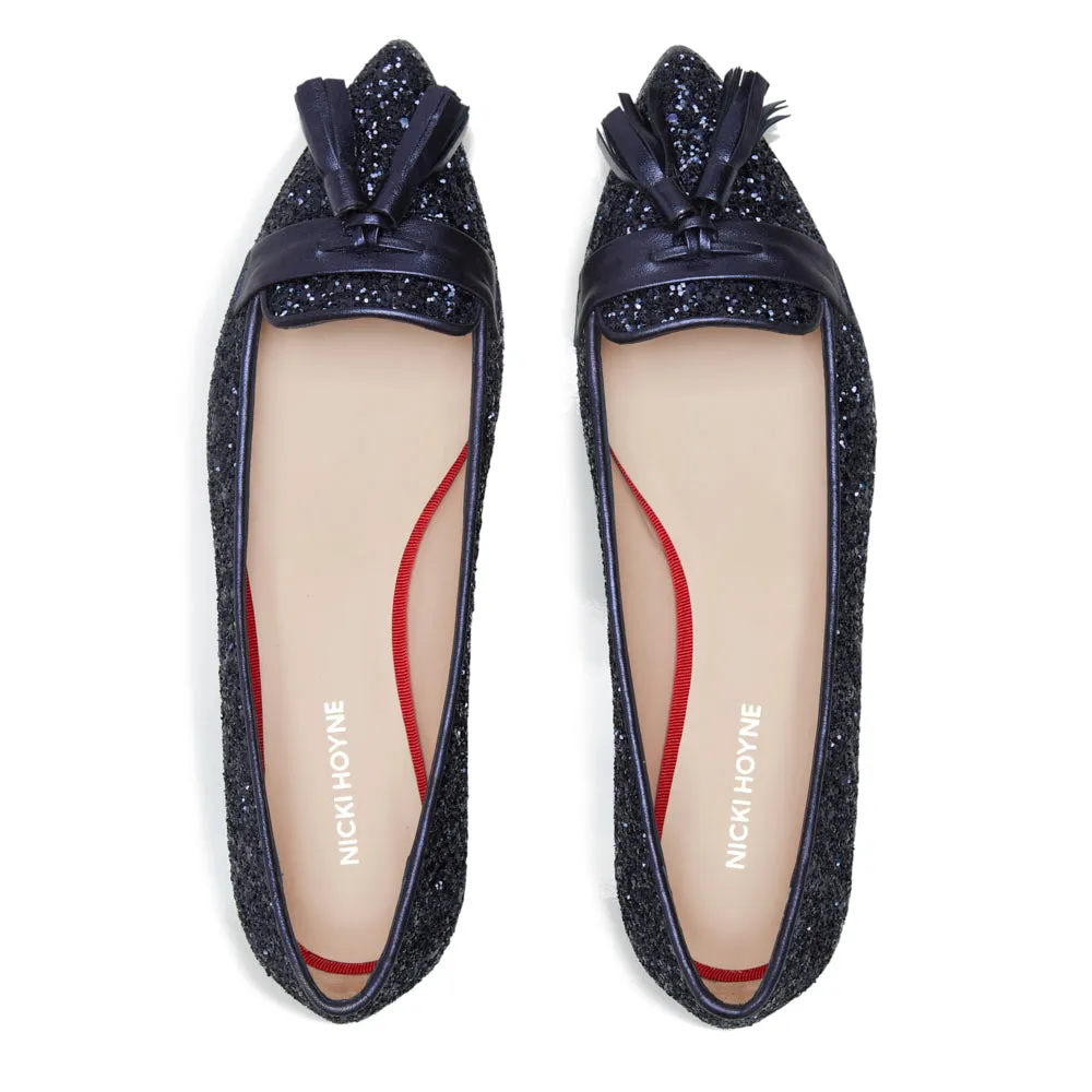 Flat Point Toe Tassel Shoe - Navy Glitter sold by Nicki Hoyne product image thumbnail 4