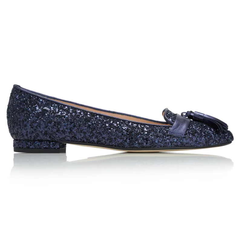 Flat Point Toe Tassel Shoe - Navy Glitter sold by Nicki Hoyne