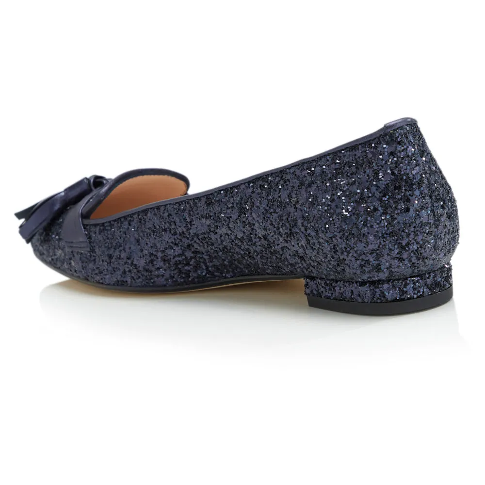 Flat Point Toe Tassel Shoe - Navy Glitter sold by Nicki Hoyne product image thumbnail 3