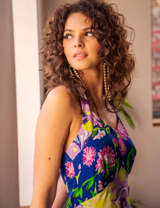 The Saoirse dress in lilac strawberry floral print sold by Feri