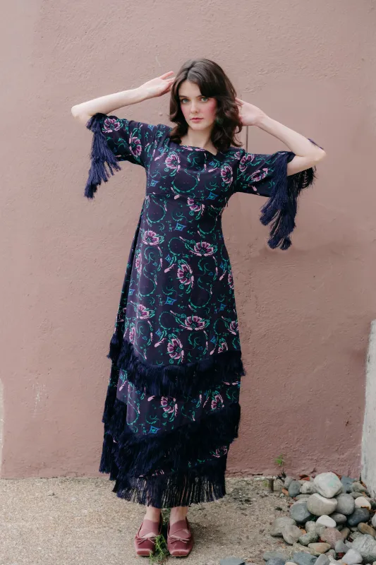 Silvana Dress in silk-midnight combo sold by Feri