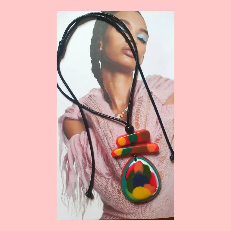 Colour Pop Resin Pendant on Rope Necklace sold by Blonde the Store