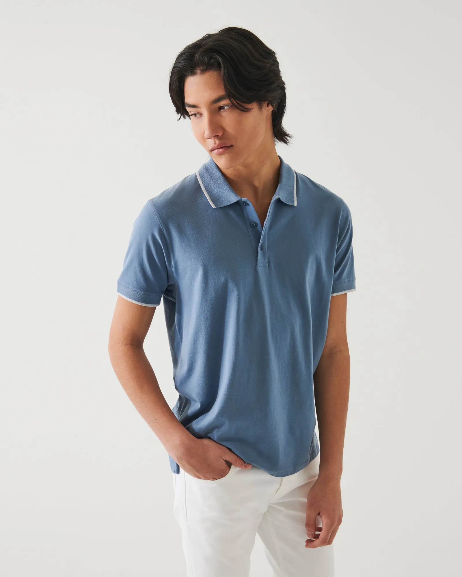 Short Sleeve Tipped Button Polo sold by TNT Fashion
