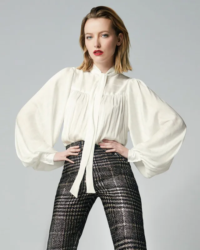 Bishop Sleeve Tie Neck Blouse sold by TNT Fashion