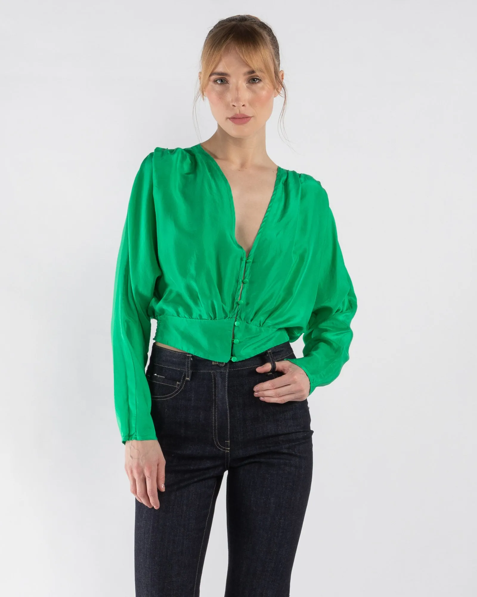 Habotai V-Neck Blouse sold by TNT Fashion