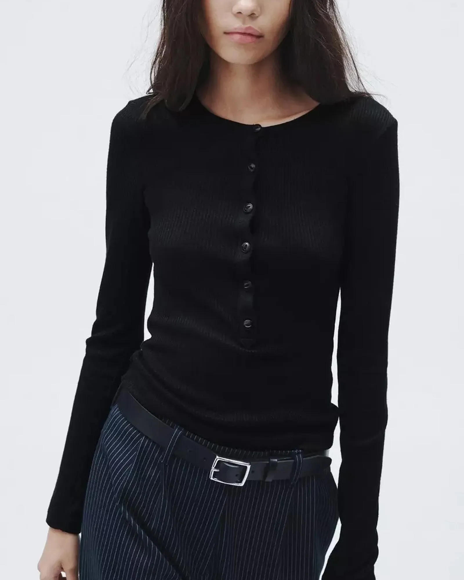 Ribbed Henley Top sold by TNT Fashion