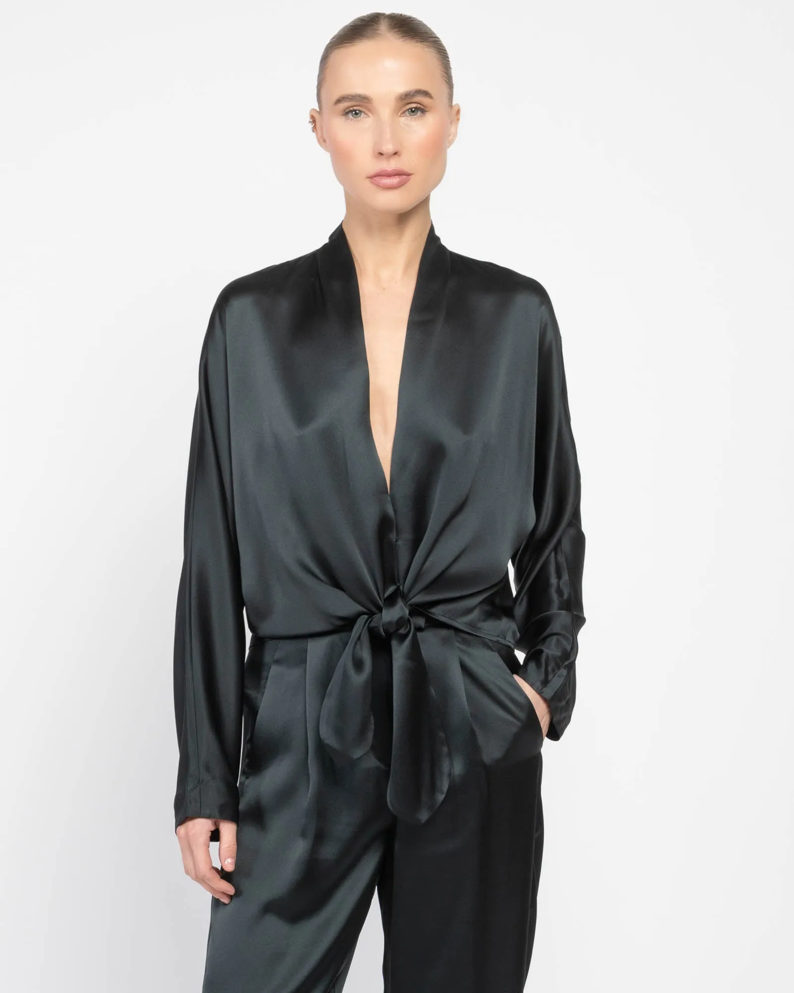 Long Sleeve Front Tie Blouse sold by TNT Fashion