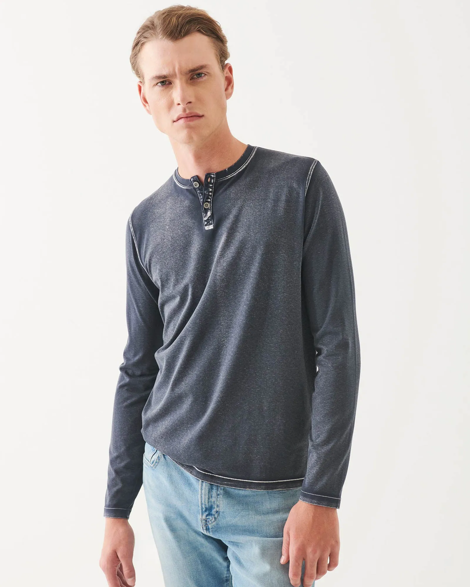 Long Sleeve Pima Vintage Henley sold by TNT Fashion