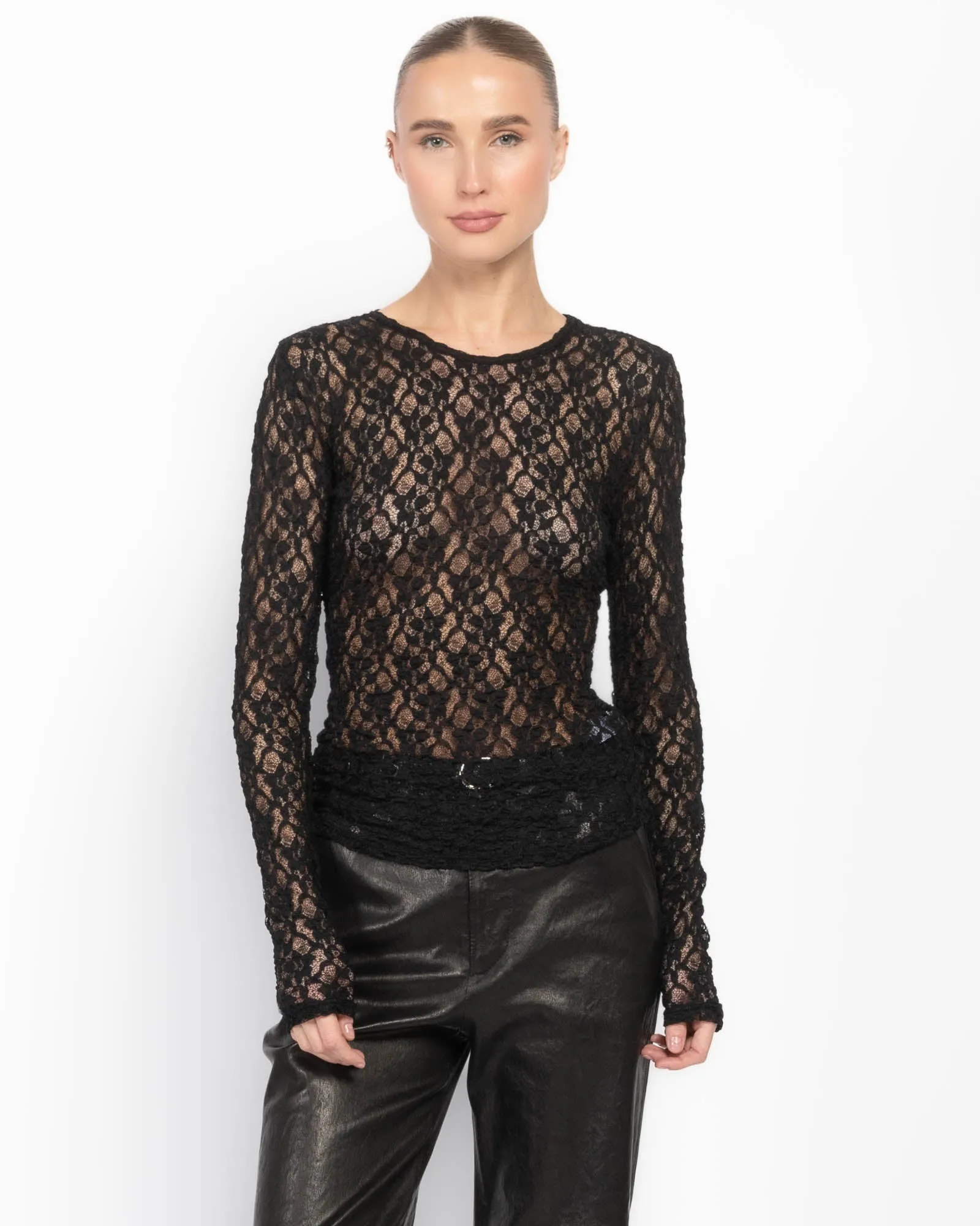 Mesh Lace Crewneck Top sold by TNT Fashion