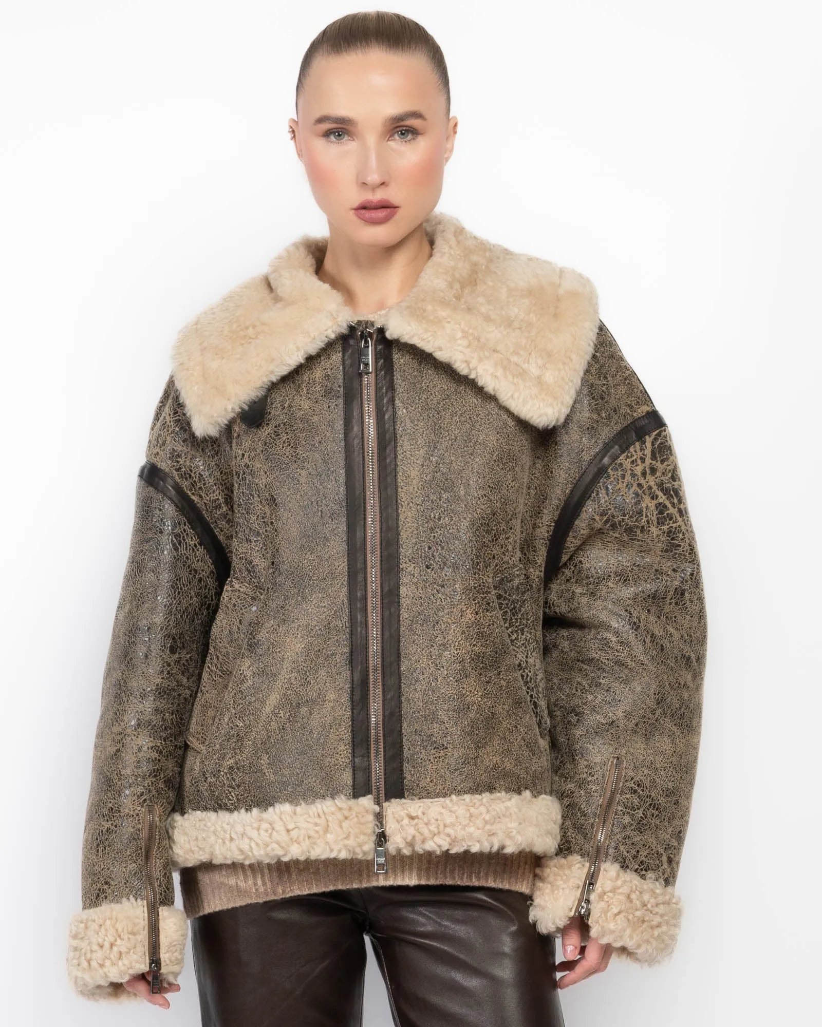 Oversized Shearling Trim Jacket sold by TNT Fashion