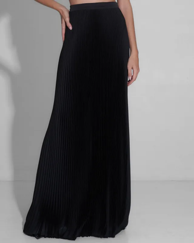 スカート Black Pleated Maxi Skirt Bowknot Pleated Full Maxi Skirt in Black - Retro, Indie and