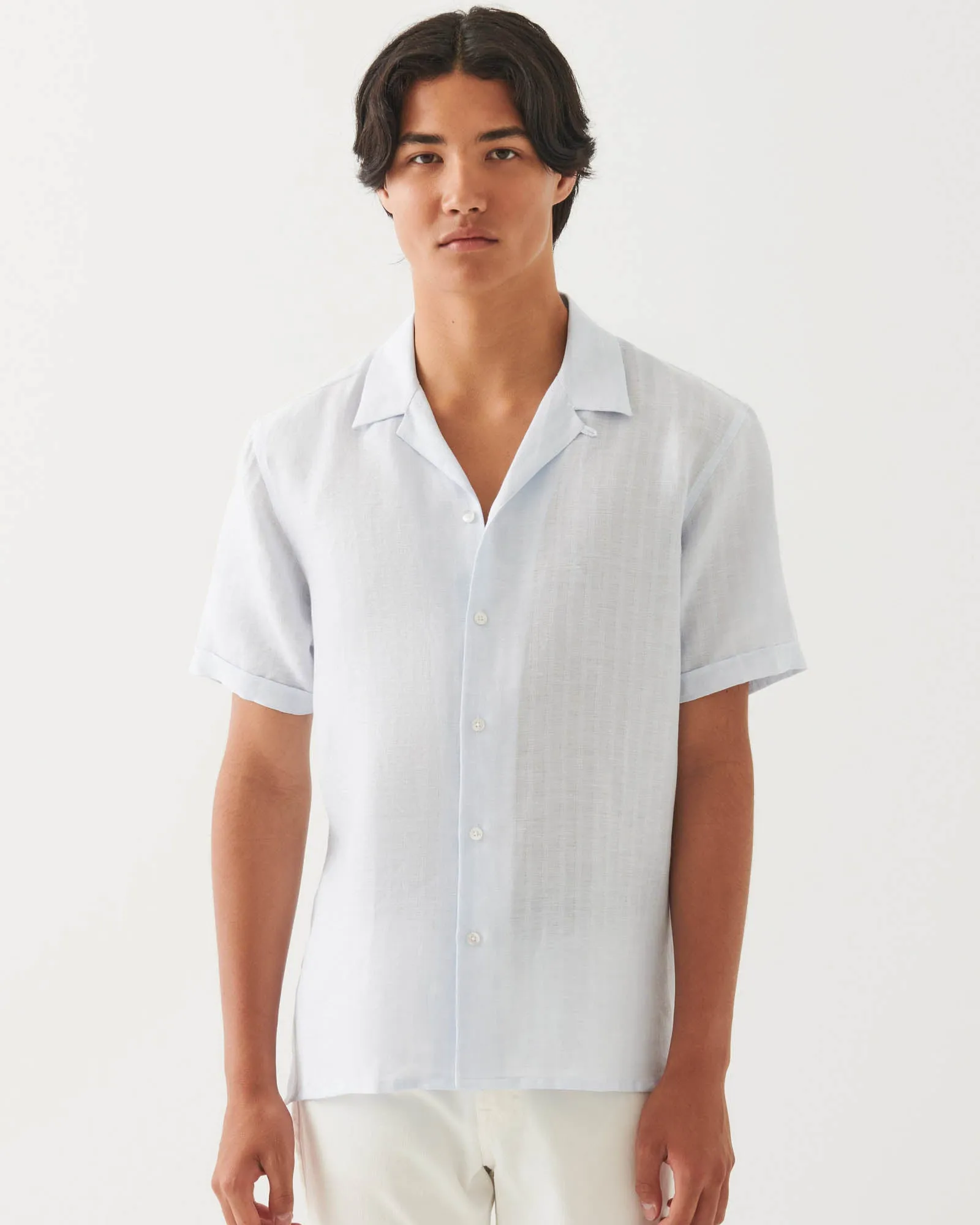 Linen Stripe Camp Collar Shirt sold by TNT Fashion