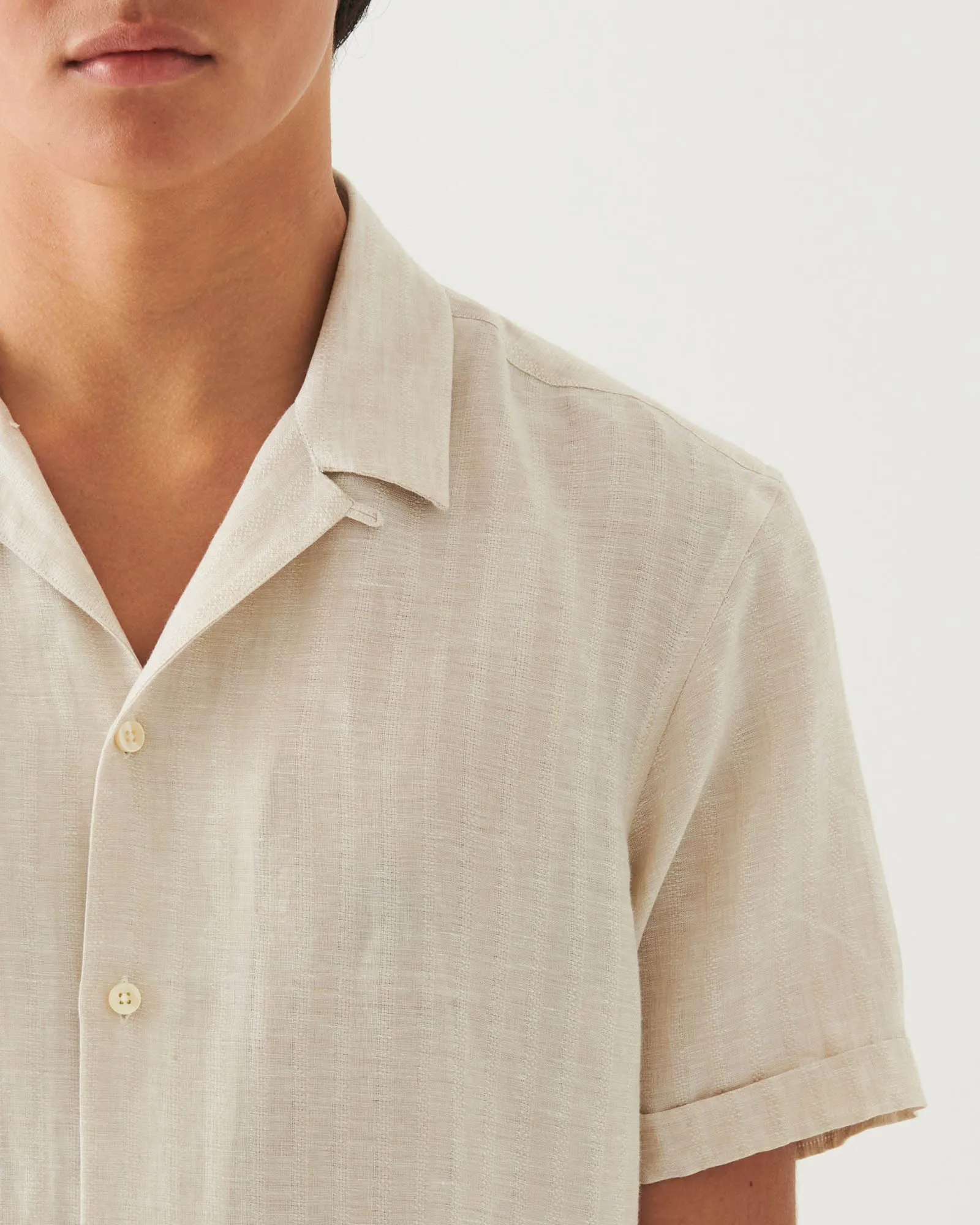 Linen Stripe Camp Collar Shirt sold by TNT Fashion product image thumbnail 4