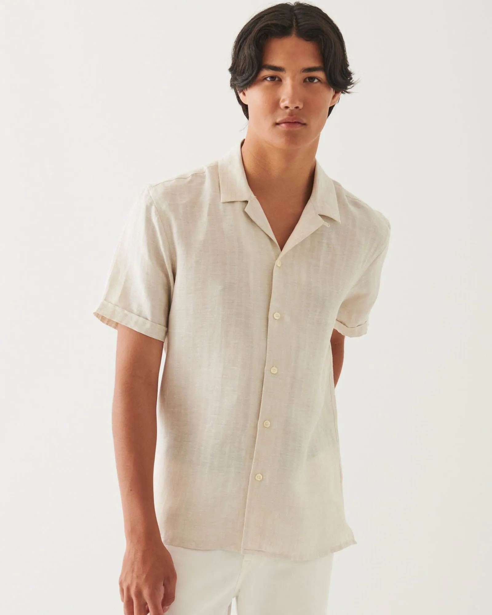 Linen Stripe Camp Collar Shirt sold by TNT Fashion product image thumbnail 2