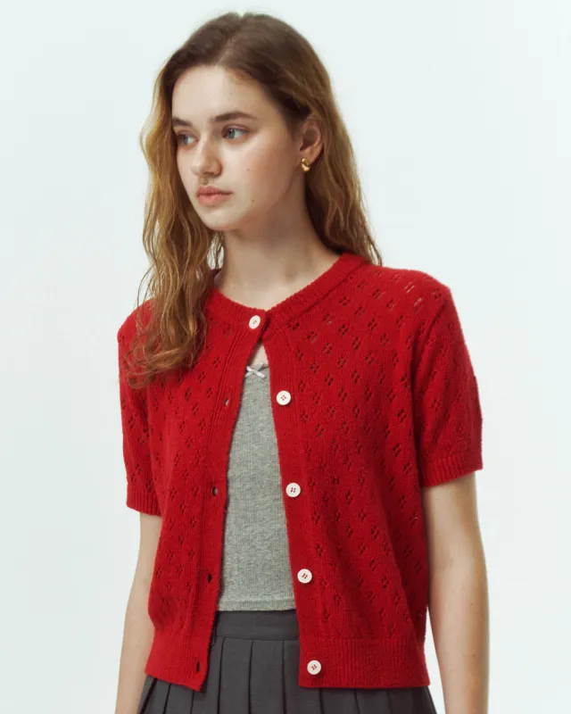 Crochet Half-Sleeve Cardigan sold by TNT Fashion